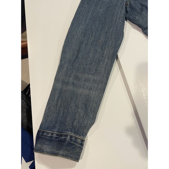 Levi's Premium Mens Blue Denim Button Jacket Pockets Size Large Big E Art Back - Picture 14 of 16
